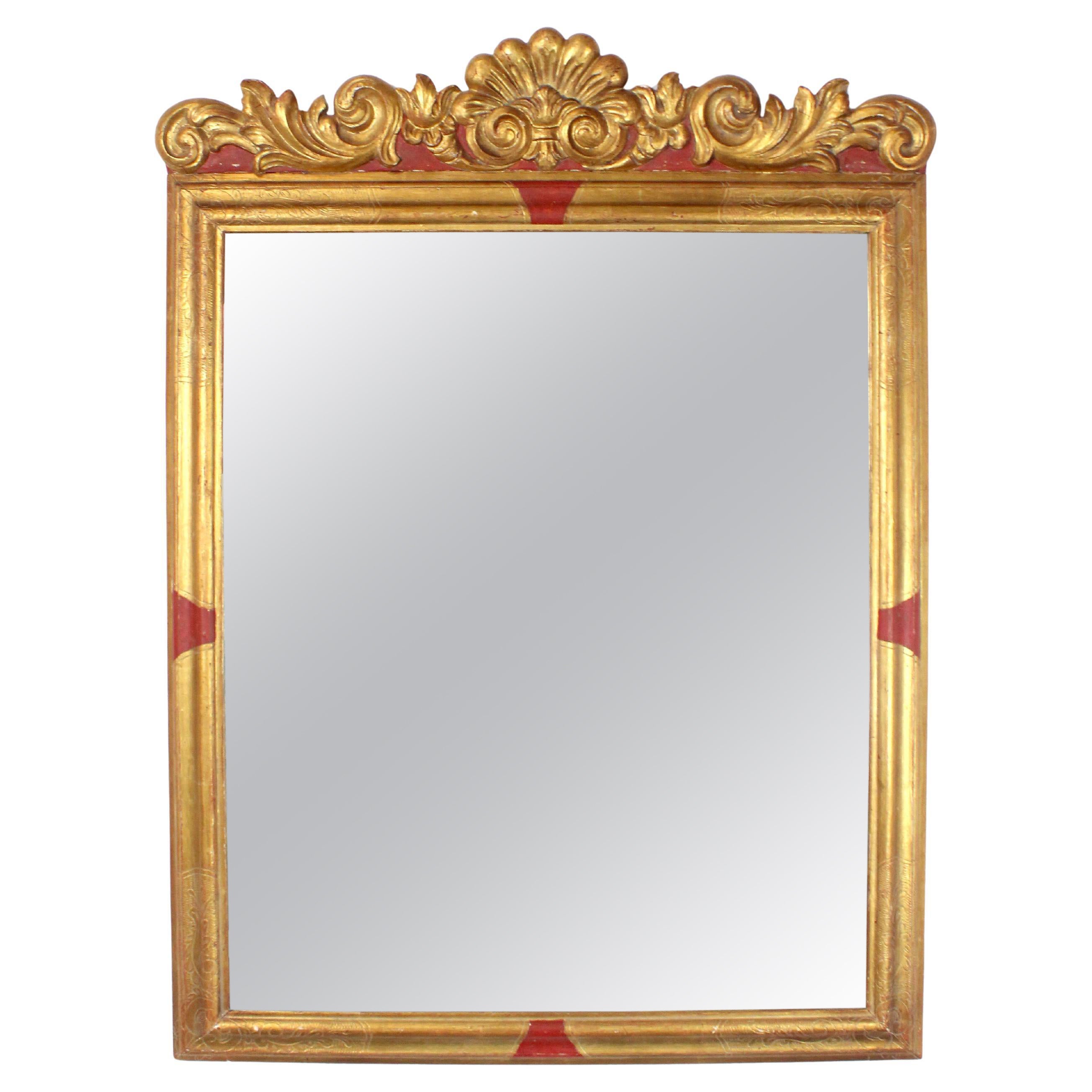 Mirror with carved, gilded, polychrome and engraved wooden frame - 18th century For Sale