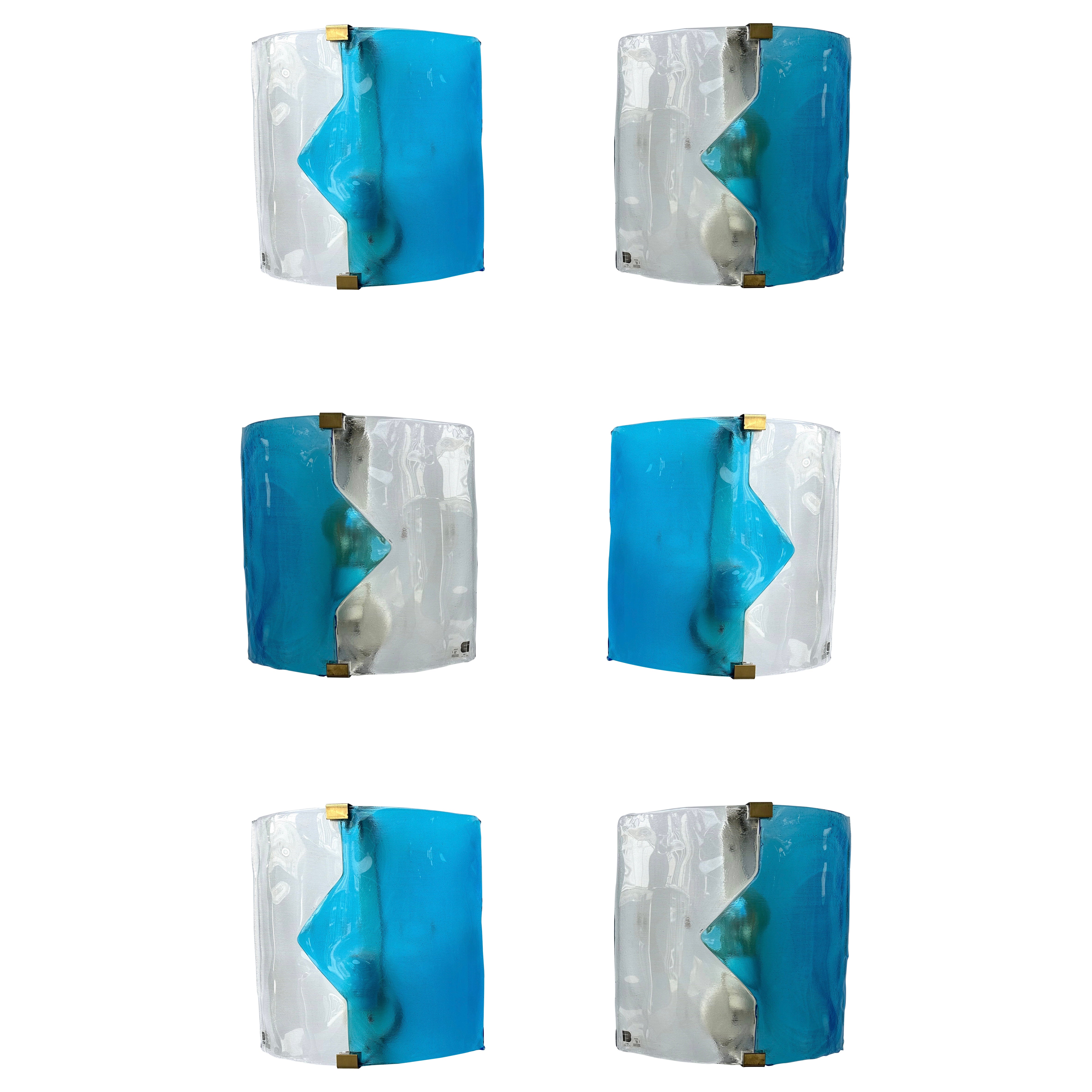 Pair of Sconces Blue Murano Glass by I TRE, Italy, 1970s