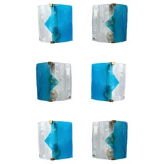 Pair of Sconces Blue Murano Glass by I TRE, Italy, 1970s