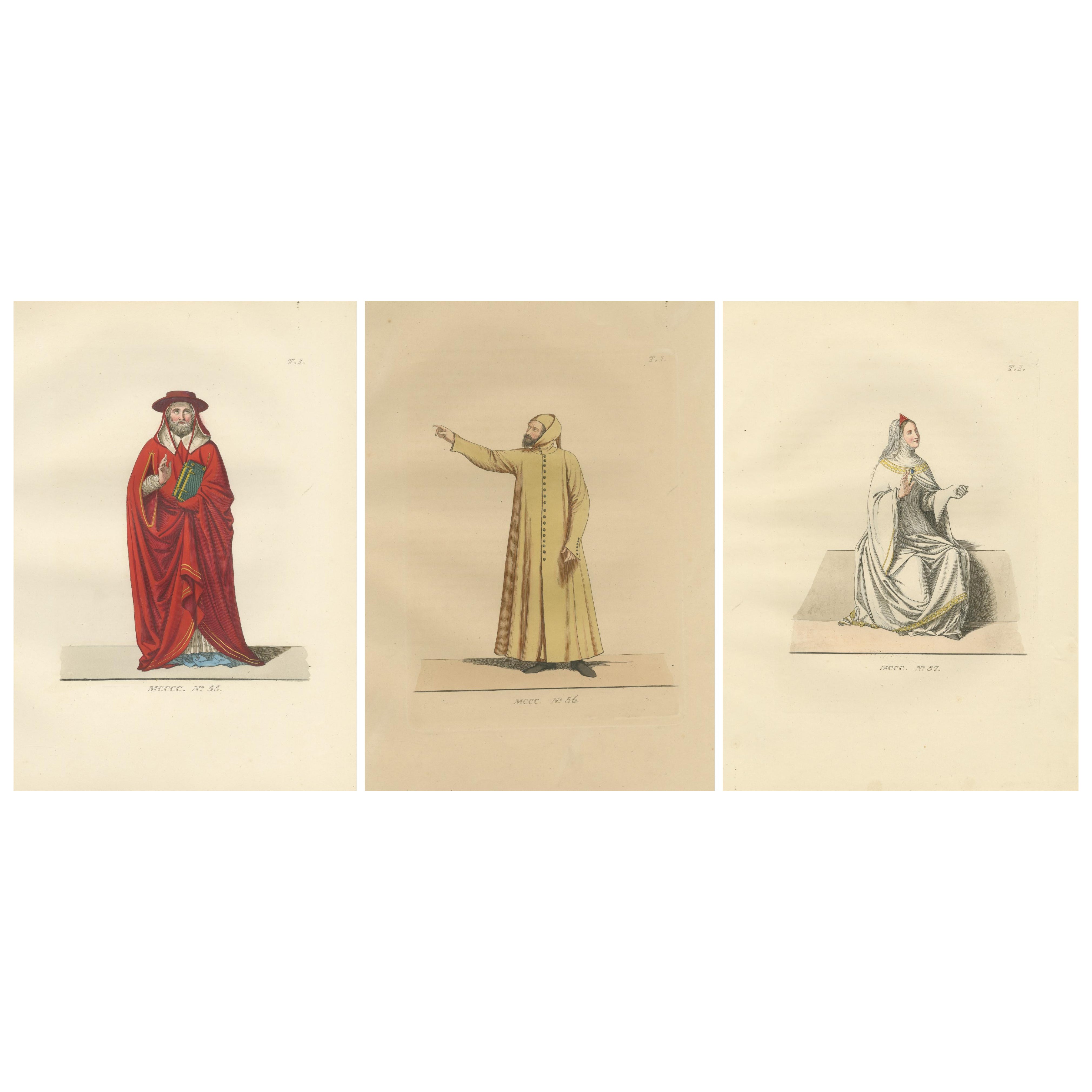 Cardinal, Commoner, and Florentine Noble in 15th-Century Italian Costume, 1845