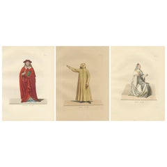 Cardinal, Commoner, and Florentine Noble in 15th-Century Italian Costume, 1845
