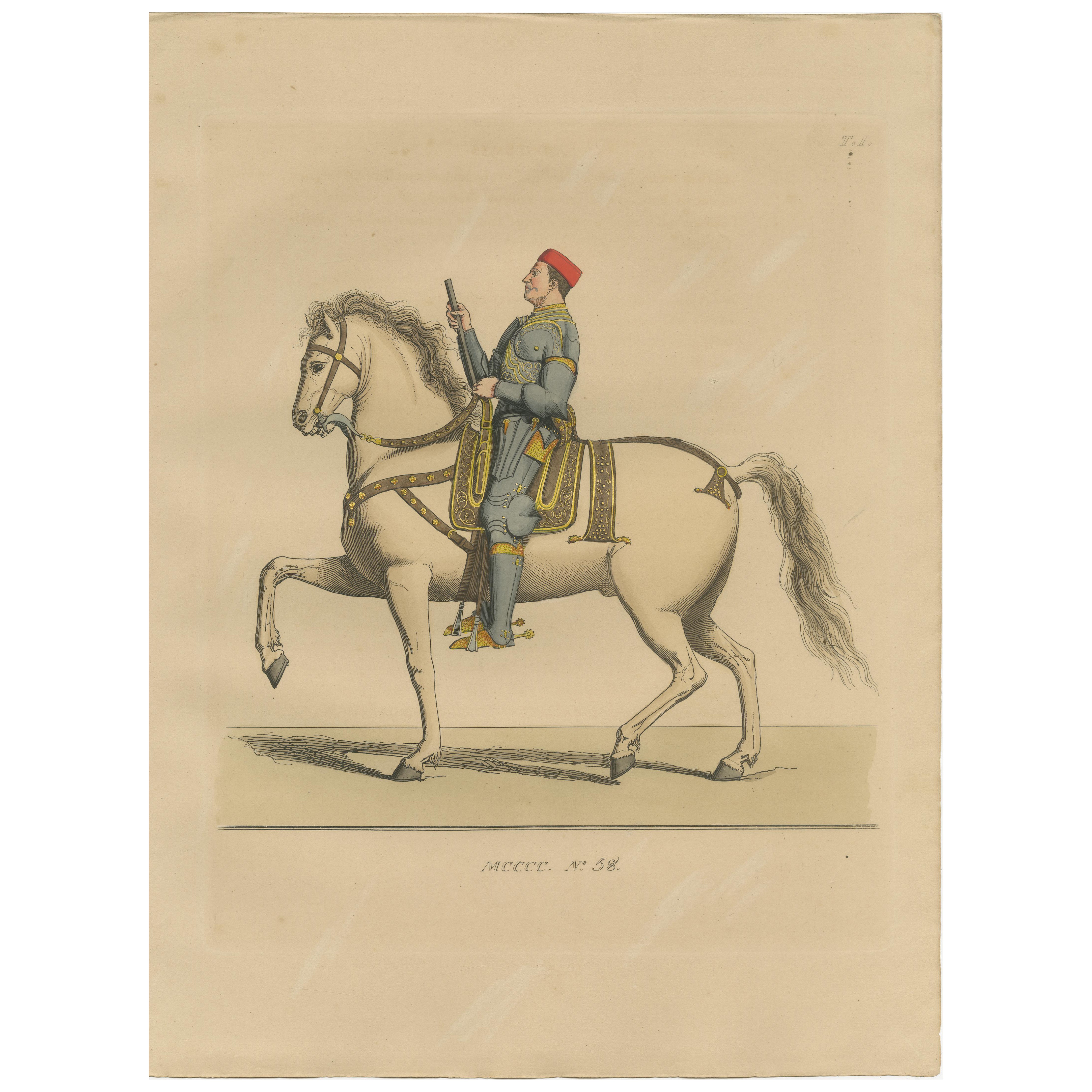 Military Costume of Jordan Orsini, Roman Nobleman on Horseback, Published 1845 For Sale