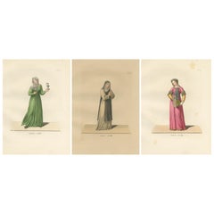 Antique Servant, Dominican Nun and Young Lady in Traditional Italian Dress - 1845 Print