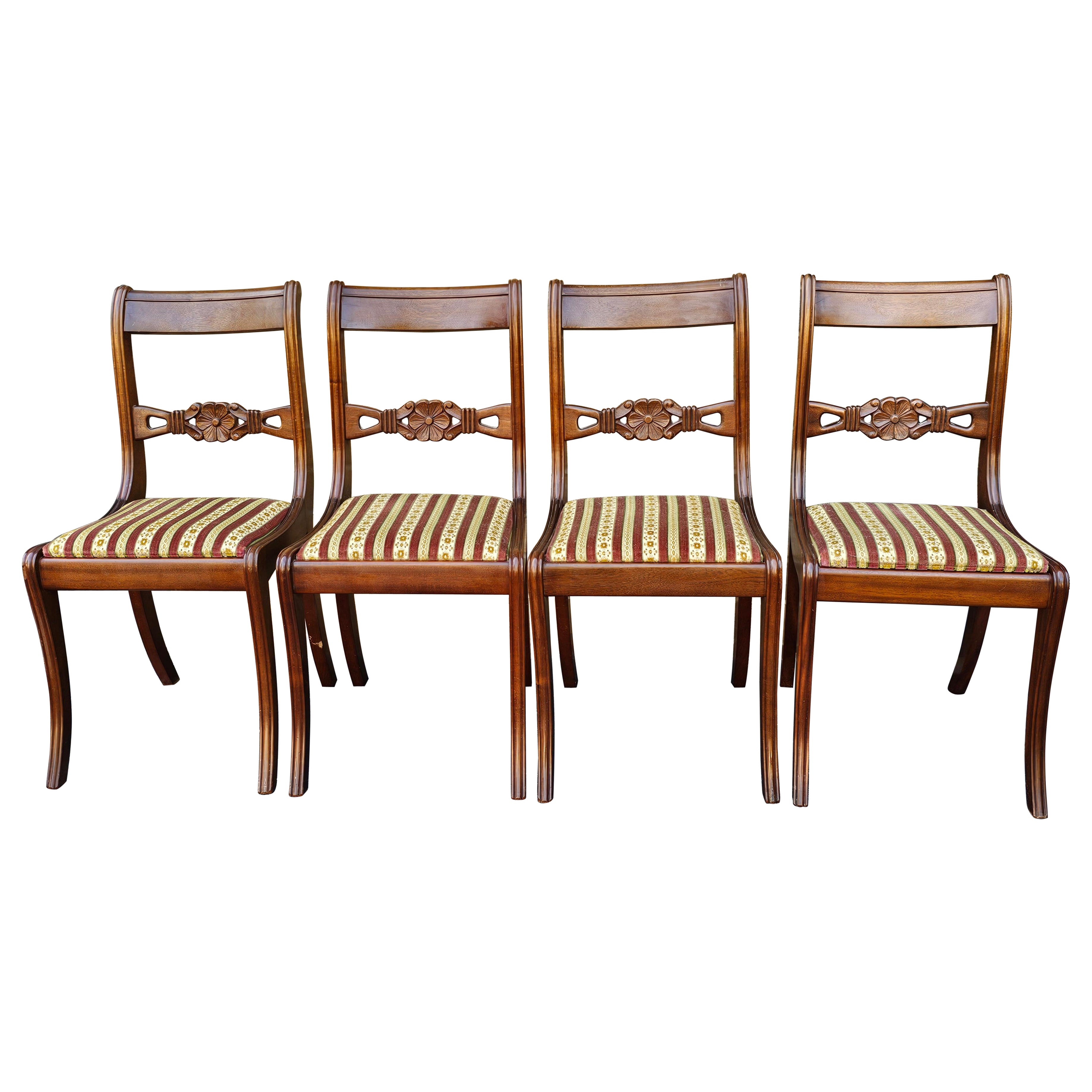 Set 4 Stijlvorm Meubelen Duncan Phyfe Mahogany and Upholstered Seat Side Chairs For Sale