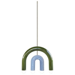 Ceramic Pendant Lamp TRN C1 Green & Steel Blue, Silver Finish by Pani Jurek
