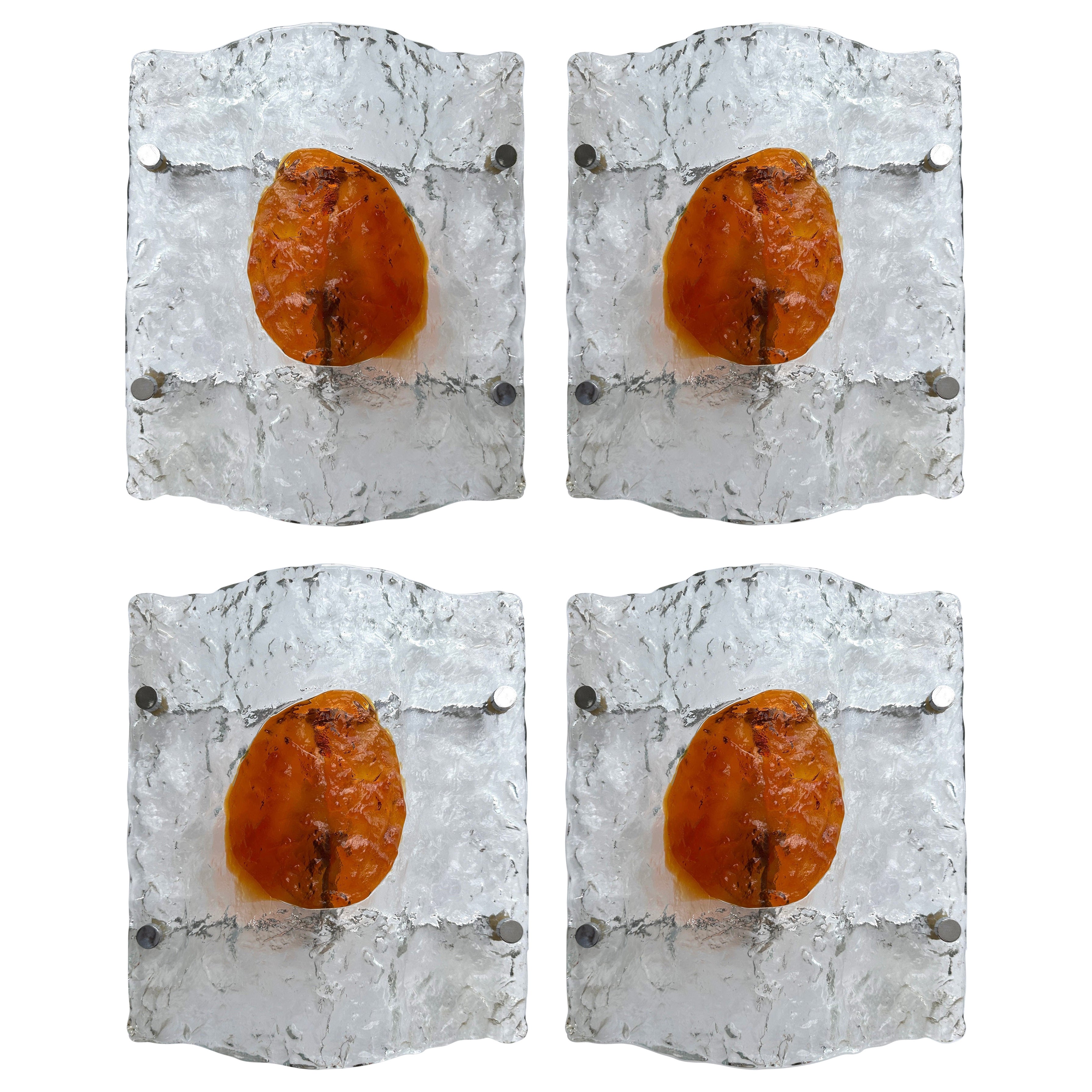 Pair of Sconces Murano Glass by Toni Zuccheri for Mazzega, Italy, 1970s