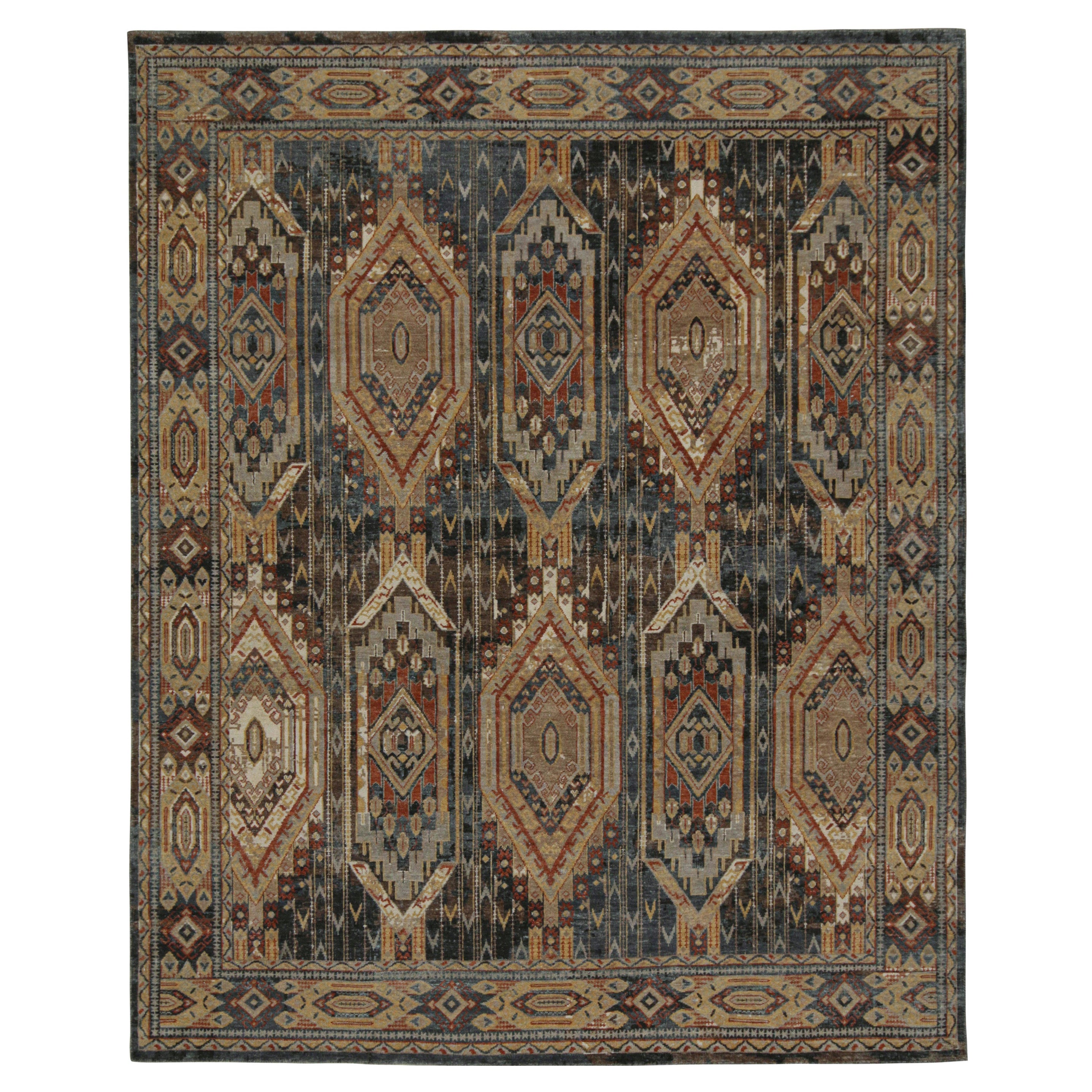 Alfombra de estilo tribal Rug & Kilim con diseño geométrico azul, marrón, rojo y dorado