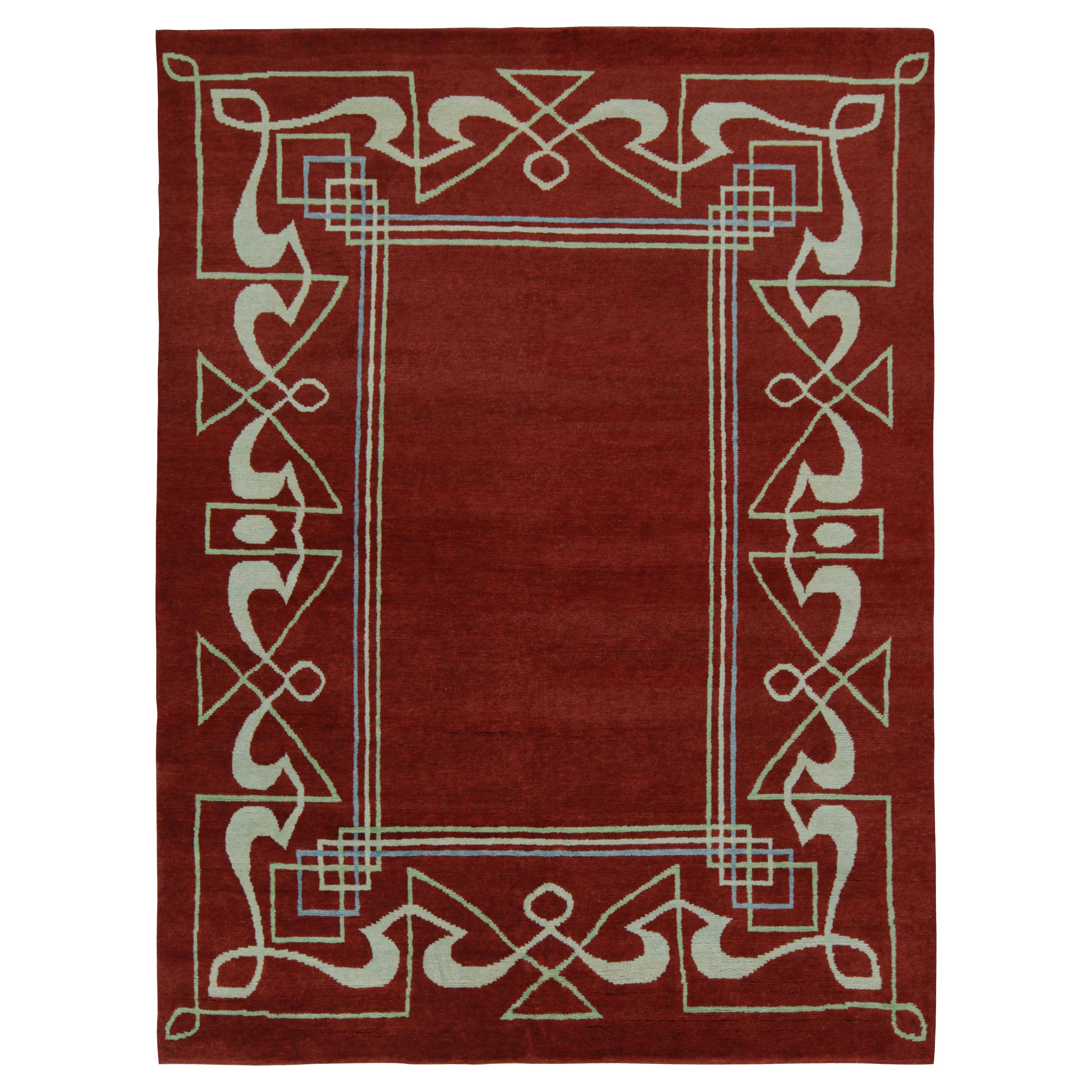 Rug & Kilim’s French Style Art Deco Rug in Red & White Geometric Patterns For Sale