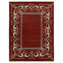 Rug & Kilim’s French Style Art Deco Rug in Red & White Geometric Patterns