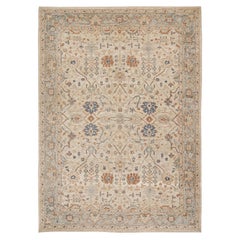 Rug & Kilim’s Oushak Style Rug in Cream, Blue, Beige-Brown Geometric Patterns