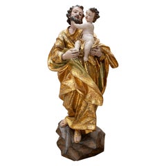 17. Barocke Skulptur des heiligen Joseph und des Child, polychrome und vergoldete Schnitzerei