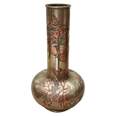 19th Japanese Bronze Vase with a Floral Design. Meiji Period.