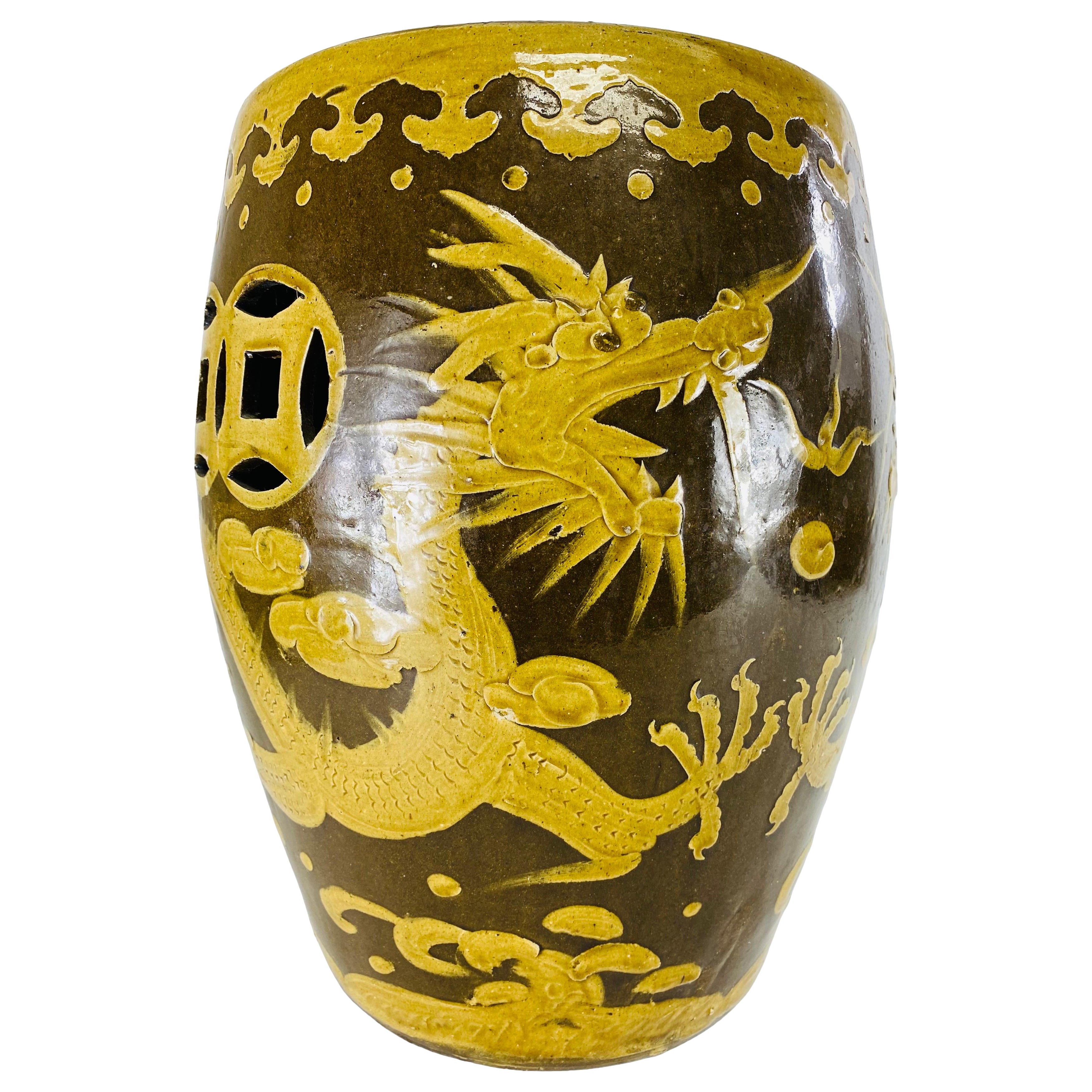 Early 20th hand painted century Chinese terra-cotta garden stool