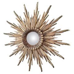 Neo-Baroque Carved Giltwood Sunburst Convex Mirror, Southern Germany