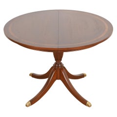 Baker Furniture Style Georgian Banded Mahogany Pedestal Extension Dining Table