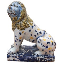 18th Talavera Polychrome Pottery Lion Figure