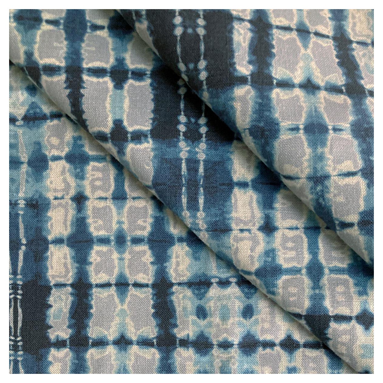 Ripple Fabric in Silver and Indigo, Belgian Linen (Fabric by the Yard)