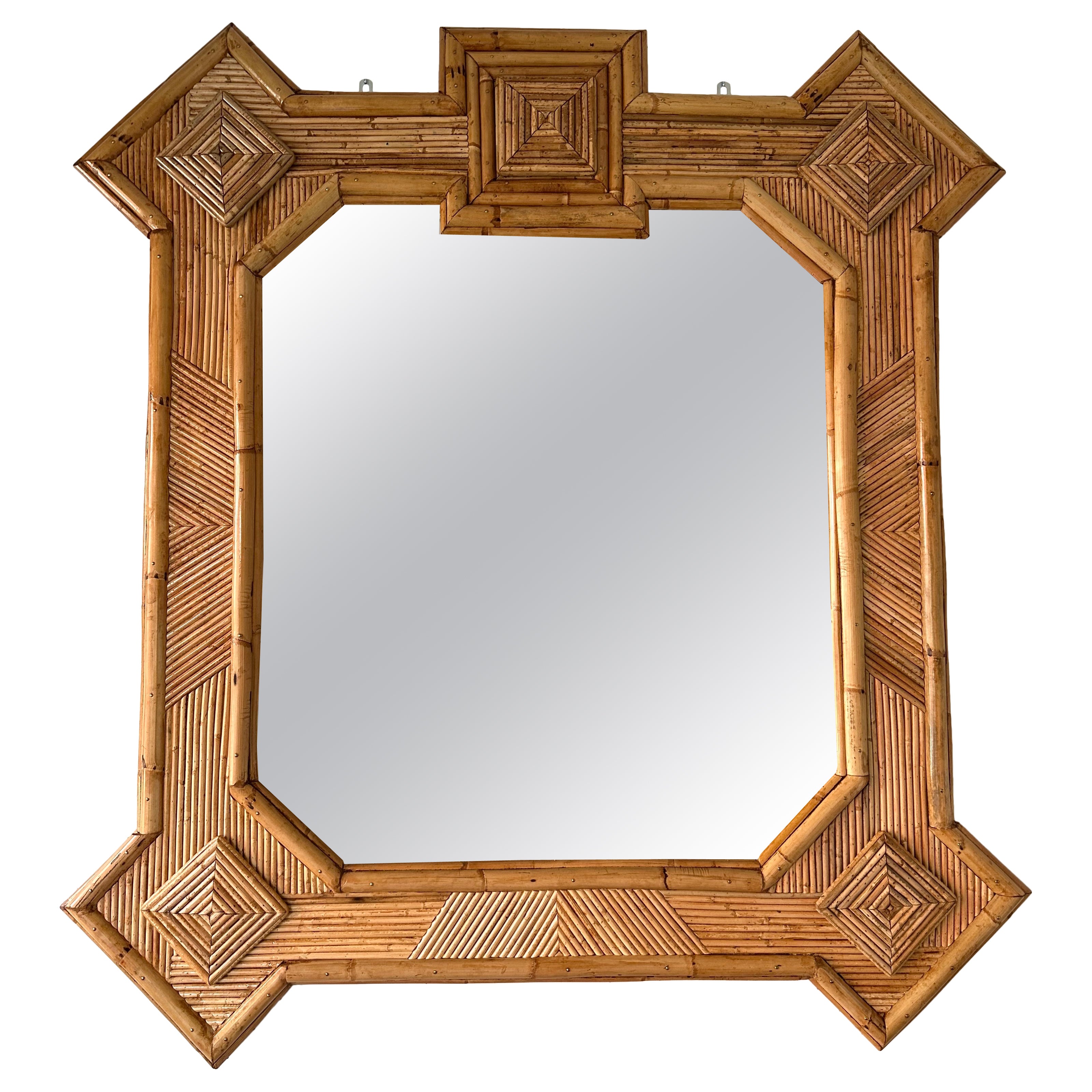 Large Bamboo and Rattan Mirror by Vivai Del Sud. Italy, 1970s For Sale