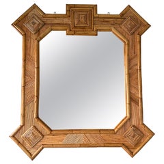 Large Bamboo and Rattan Mirror by Vivai Del Sud. Italy, 1970s