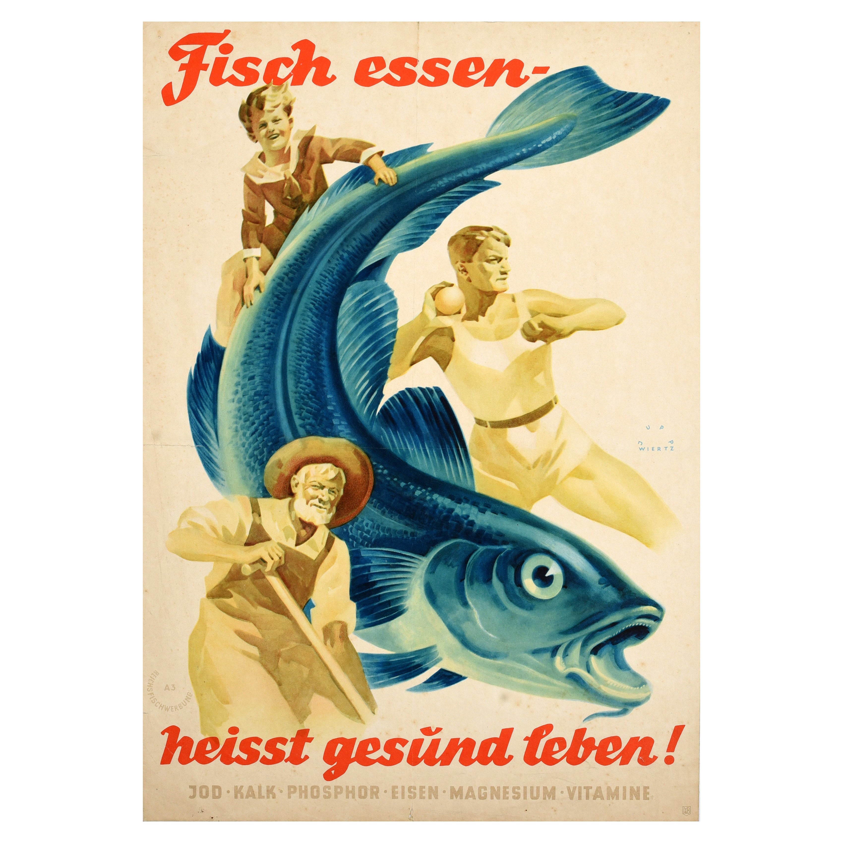 Original Vintage Food Poster Eating Fish Is Healthy Living Jupp Wiertz Art Deco