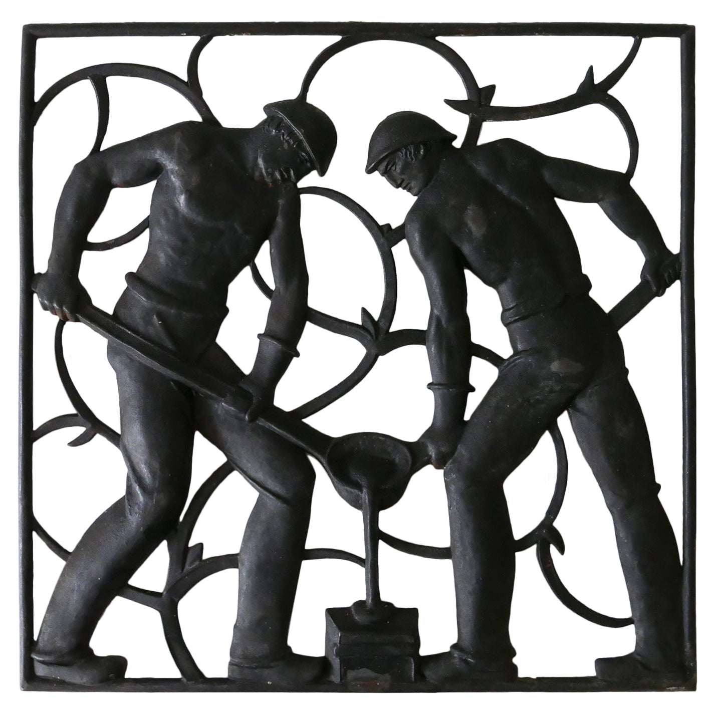 Cast Iron Art Deco Wall Relief „Unsere Arbeit“ by Heinrich Moshage 1929 Germany