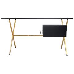 1970 Franco Albini Brass and Ebonized Wood Desk for Knoll