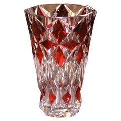 Mid-20th Century Bohemian Ruby Red Cut-to-Clear Crystal Vase