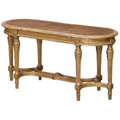 Banc à cannes en bois doré sculpté Louis XVI du début du 20e siècle