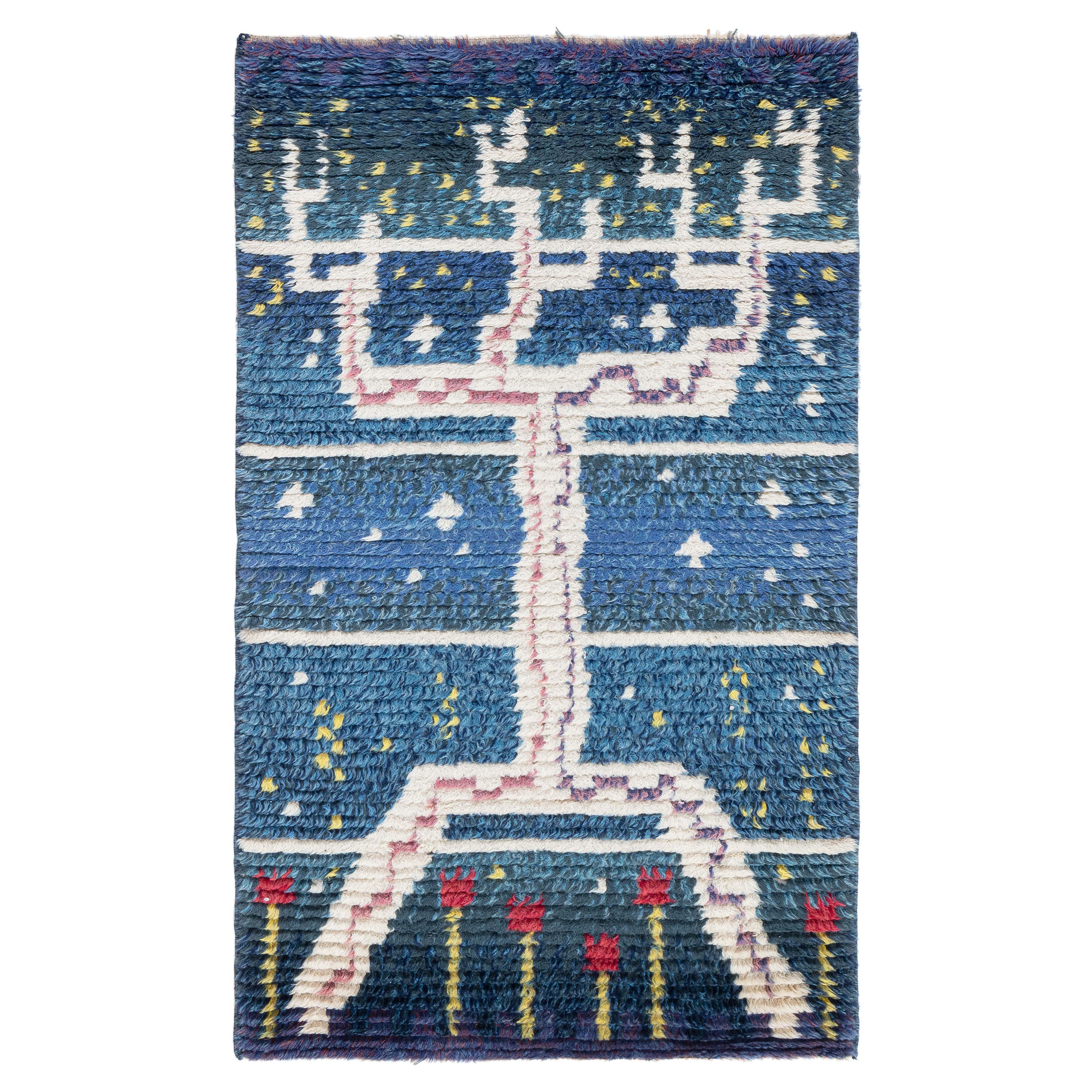 Doris Leslie Blau Mid-20th Century Swedish Navy, Red Handmade Pile Rug For Sale