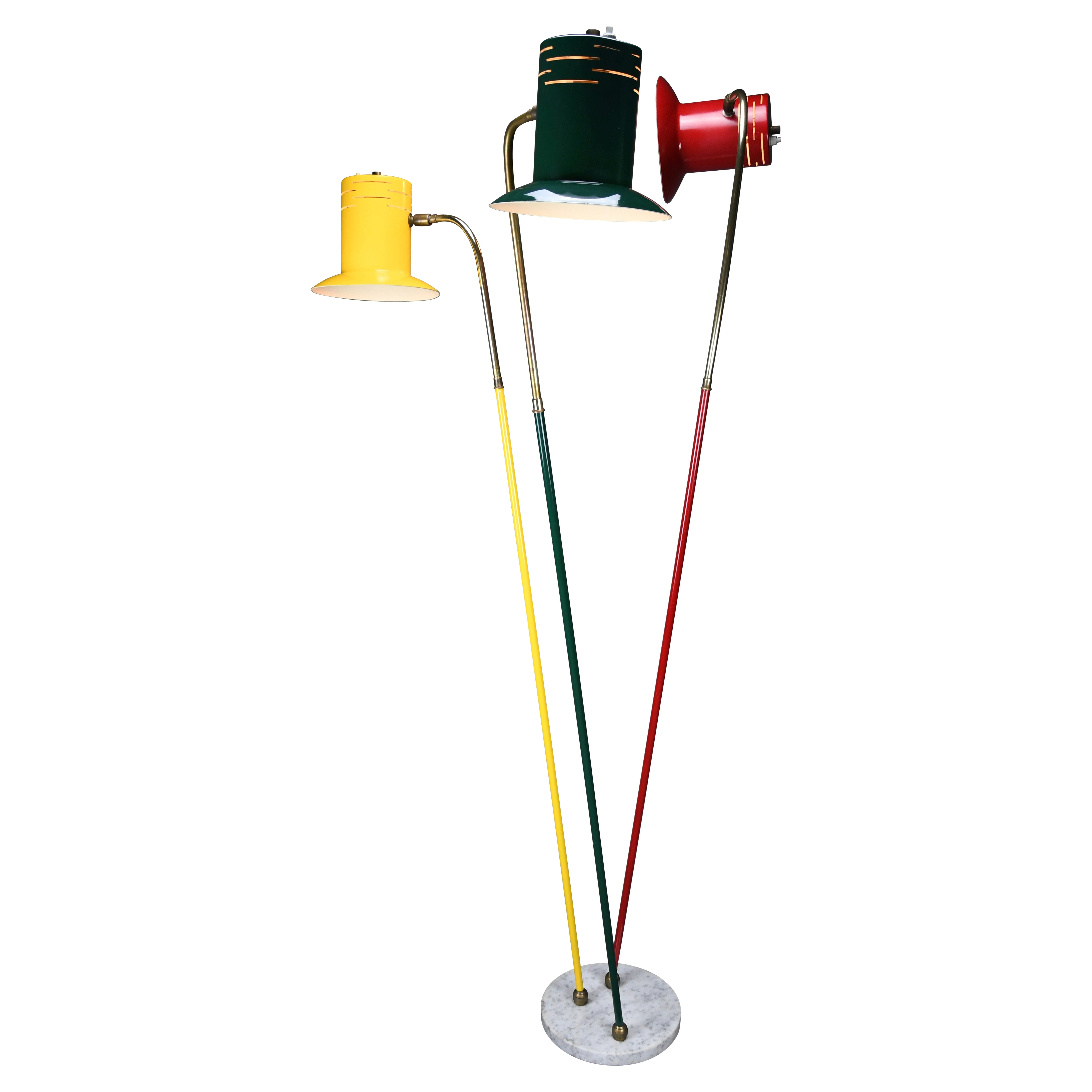Italian Mid Century Modern Red Green and Yellow Floor Lamp by Lumi For Sale