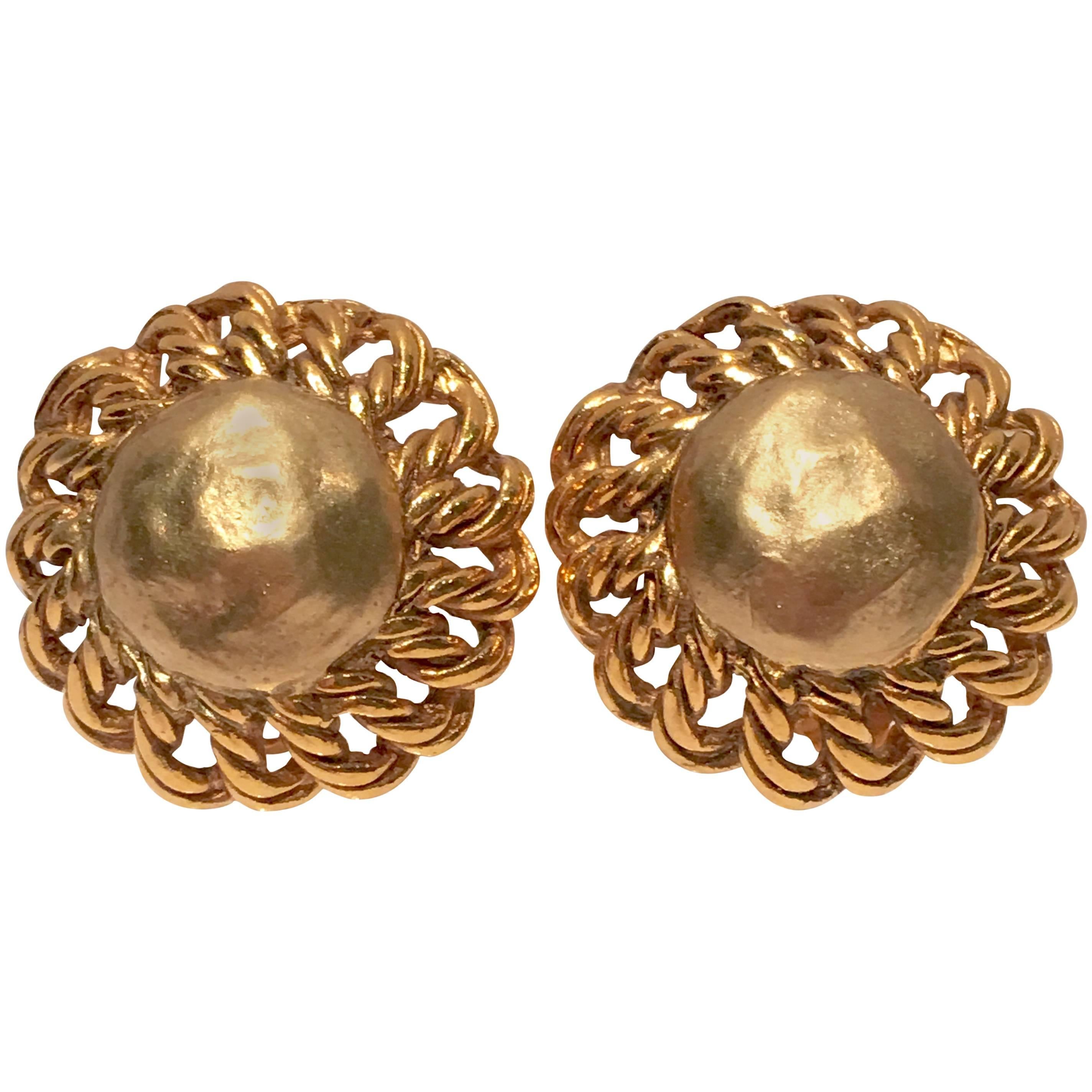 1980' s Chanel Round Dome & Rope Earrings