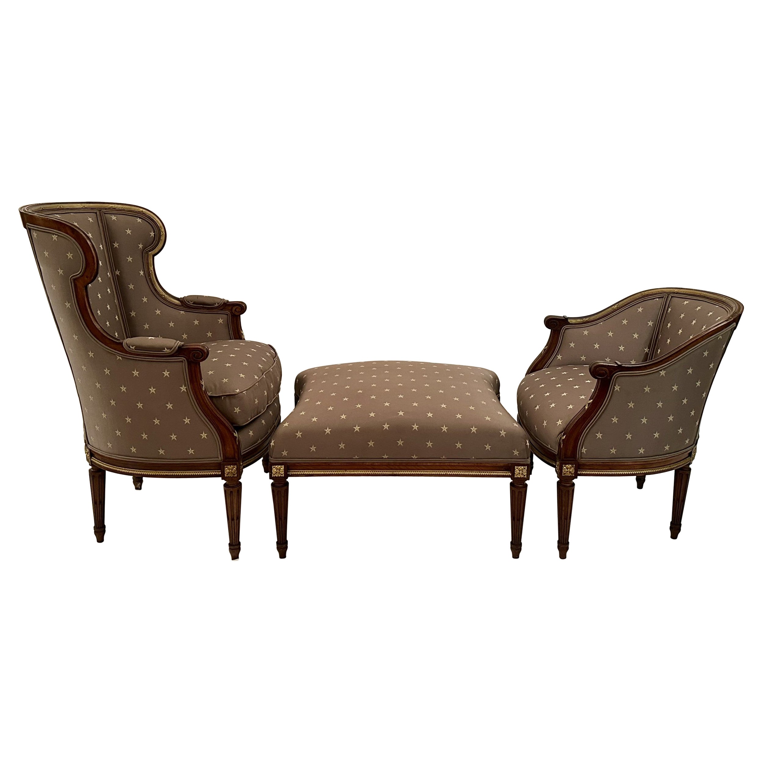 Antique French Louis XVI Ormolu Mounted Mahogany 3 Piece Duchesse Brisée Ca 1880