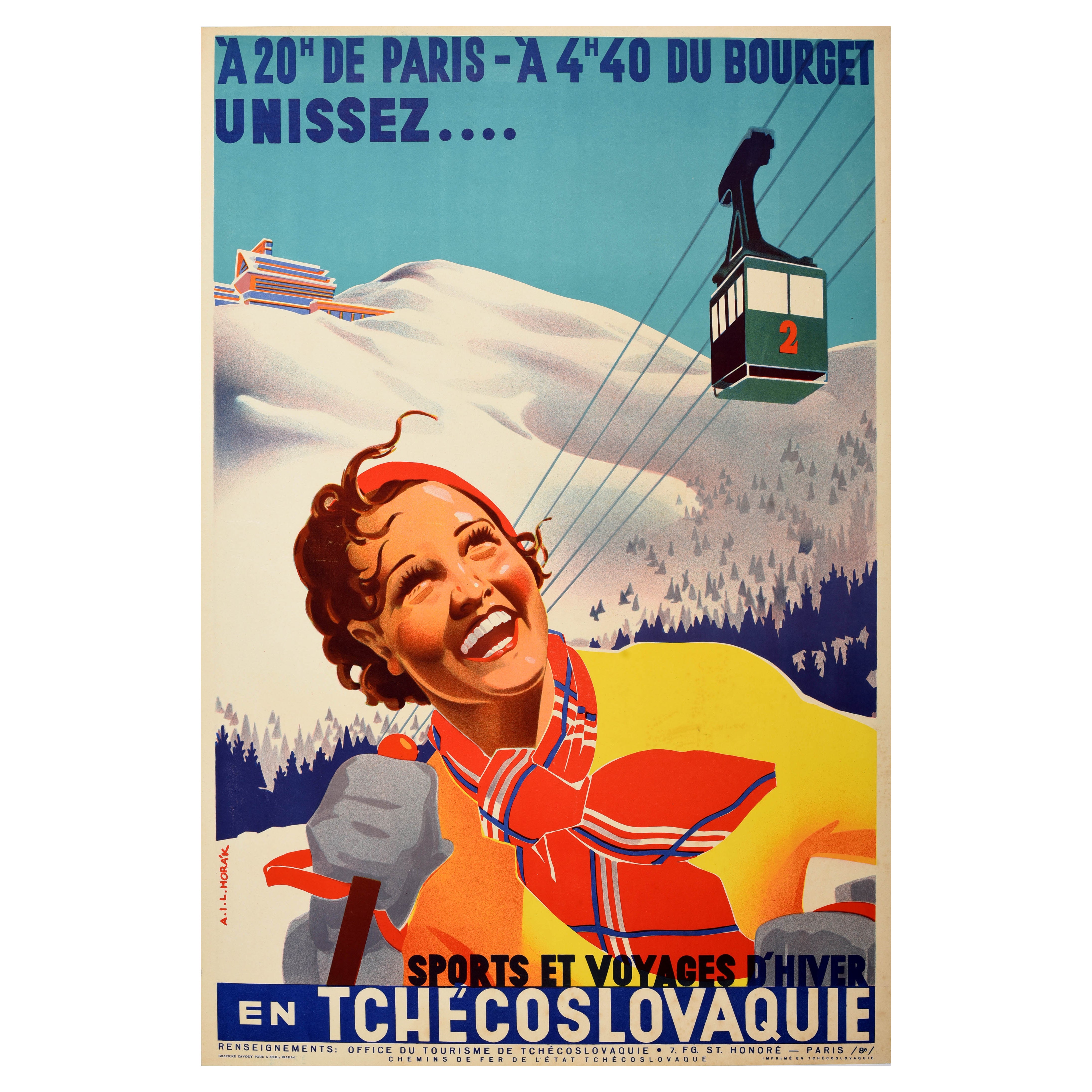 Original Vintage Ski Poster Winter Sports Travel Czechoslovakia Ladislav Horak