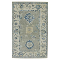 Turkish Oushak Rug Green & Blue Handwoven Wool Rug 3'10" x 5'10"