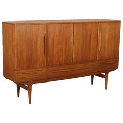 1960s Danish Teak Veneered Highboard with Sliding Doors