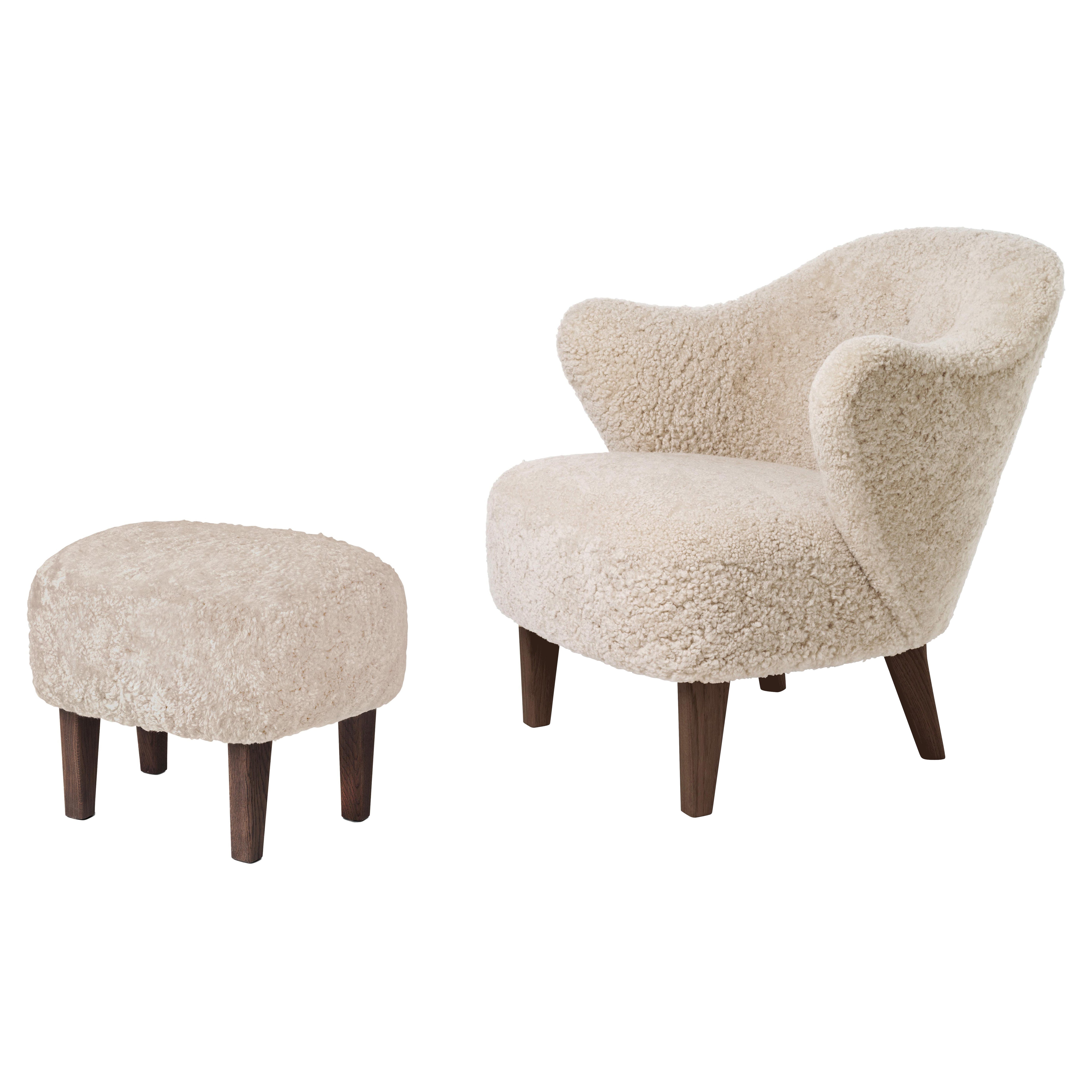 Set of Ingeborg Lounge Chair & Ottoman in Sheepskin Moonlight& Dark Stained Oak For Sale