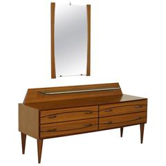 Chest of Drawers with Mirror Rosewood Veneer Glass Top, Italy, 1960s
