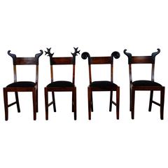 Set of Four Black Forest Wood Chairs by Michelangeli, Italy