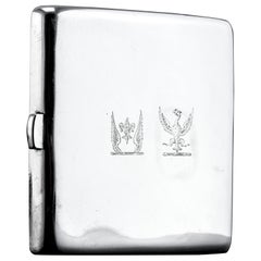 Antique Victorian Solid Silver Cigarette Case Curved & Crested - London 1894