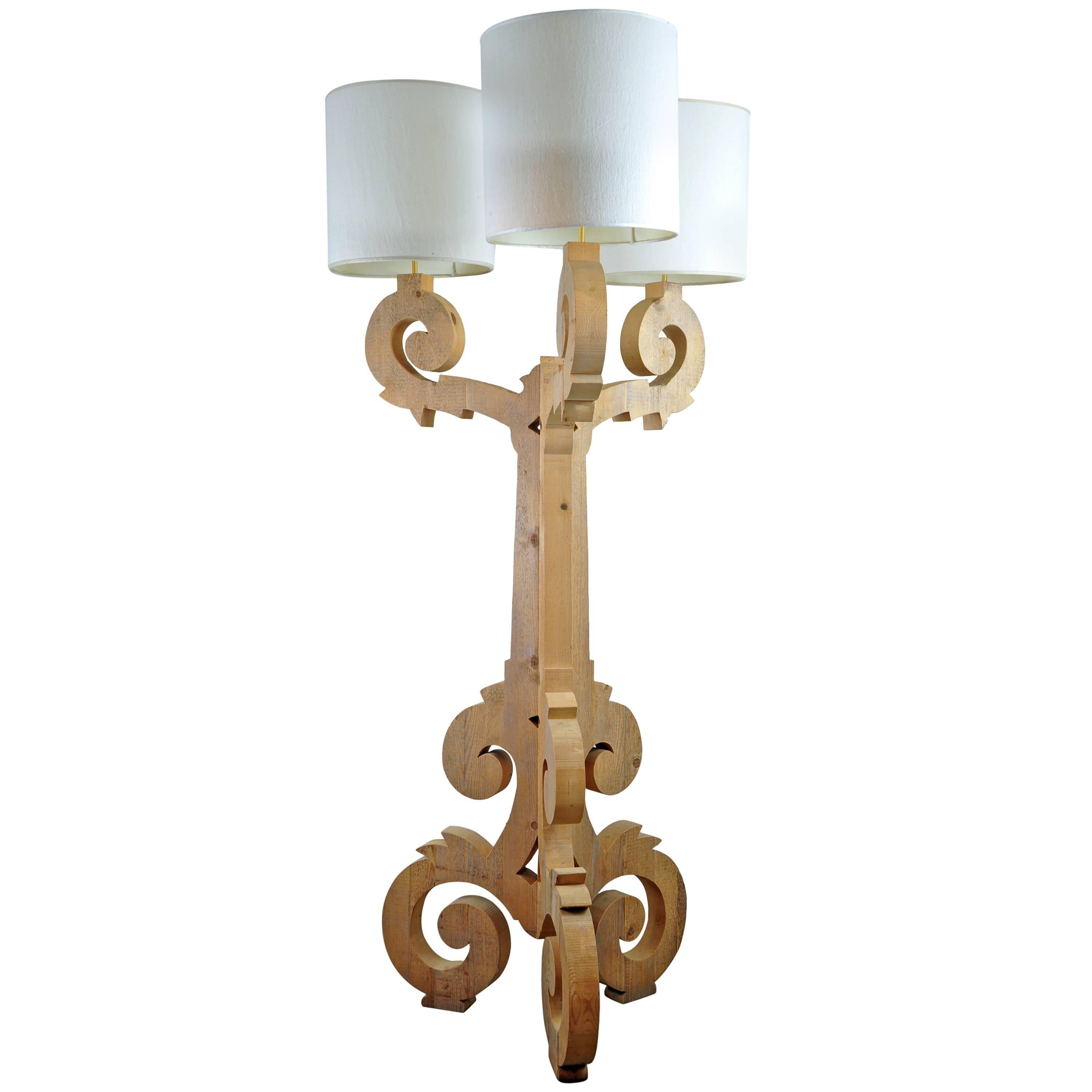 Solid Wood Floor Lamp by Michelangeli, Italy For Sale
