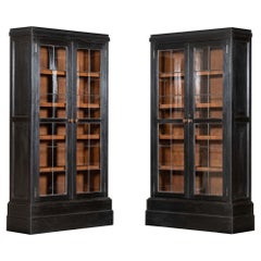 Pair English Ebonised Oak Glazed Bookcases