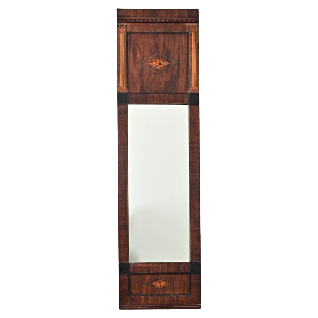 Danish 19th Century Mahogany Inlay Narrow Mirror For Sale