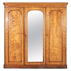 Large 19thC English Satin Birch Compactum Wardrobe