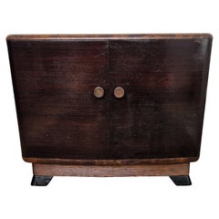Italian 1940s Art Deco Mid-Century Walnut Burl and Mirror Mosaic Dry Bar Cabinet
