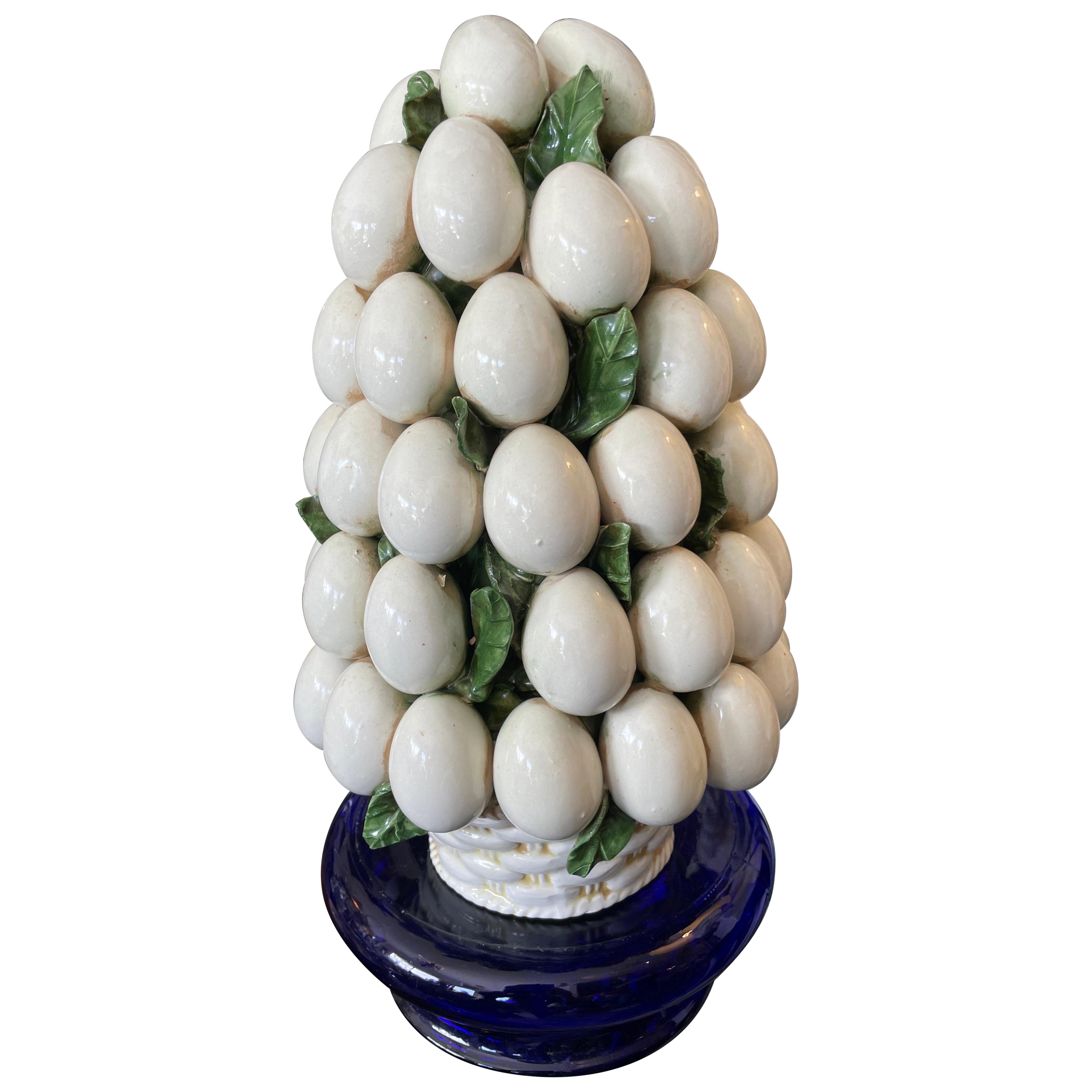 Large Italian Glazed Terracotta Egg Centerpiece For Sale