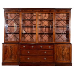 Large English 19thC Mahogany Breakfront Glazed Bookcase