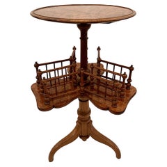 Antique English Victorian Burled Walnut Revolving Bookstand Table, Circa 1880.