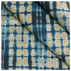 Ripple Fabric in Gold and Indigo, Belgian Linen (Fabric by the Yard)