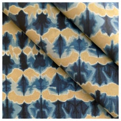 Wave Fabric in Gold and Indigo, Belgian Linen (Fabric by the Yard)