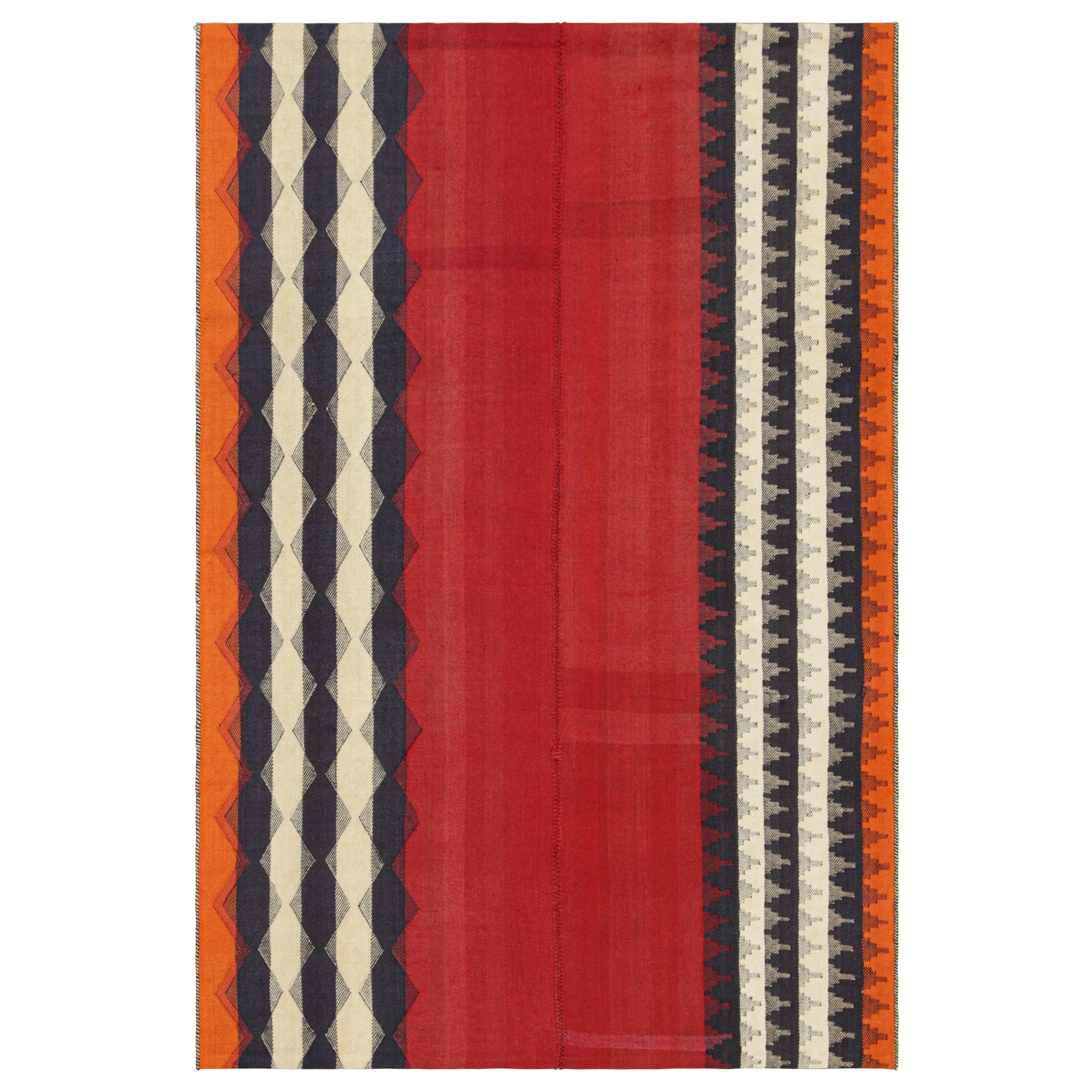 Vintage Jajim Qashqai Persian Kilim in Red, Blue, and Ivory Tones - Rug & Kilim